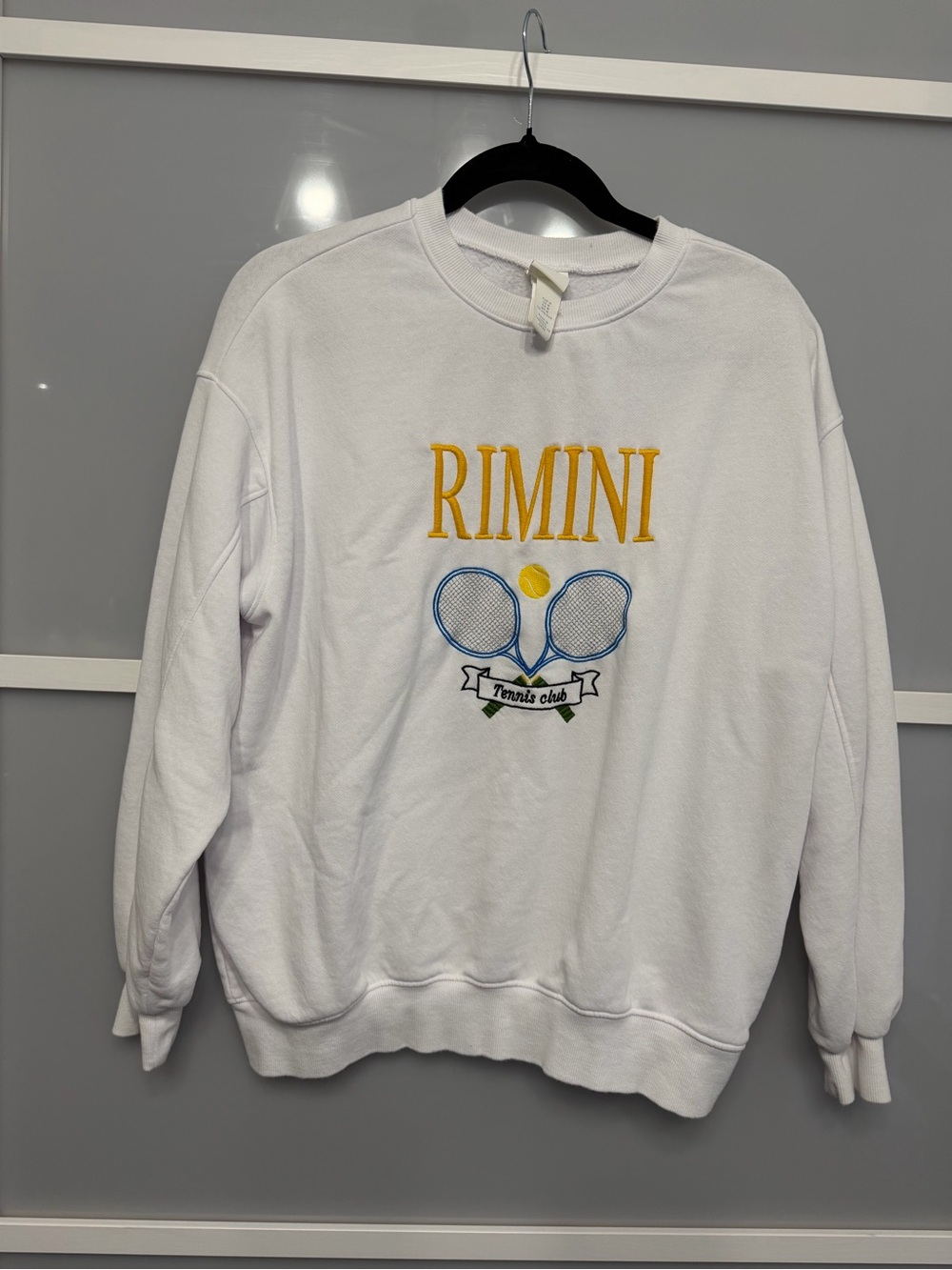 H&M White Crewneck Sweatshirt with Yellow Embroidered Text